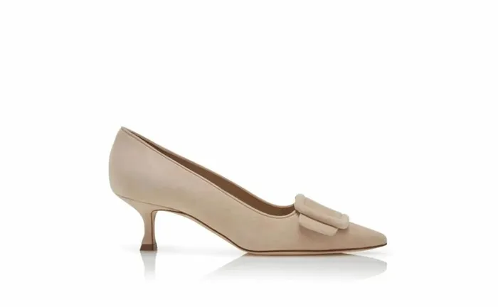 Women Light Beige Suede Buckle Detail Pumps Manolo Blahnik Pumps