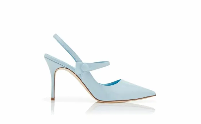 Women Light Blue Patent Leather Slingback Pumps Manolo Blahnik Pumps