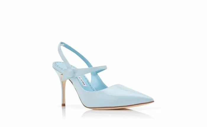 Women Light Blue Patent Leather Slingback Pumps Manolo Blahnik Pumps