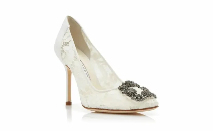 Women Light Cream Lace Jewel Buckle Pumps Manolo Blahnik Pumps