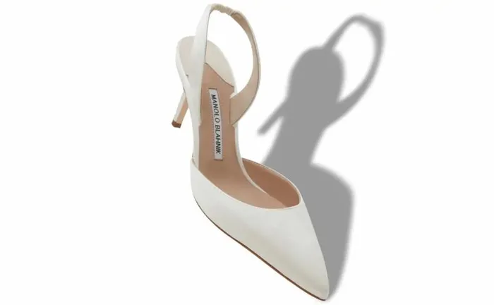 Women Light Cream Satin Slingback Pumps Manolo Blahnik Pumps