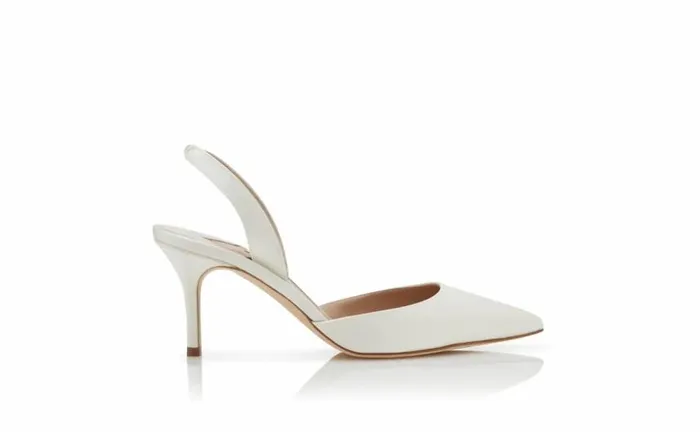 Women Light Cream Satin Slingback Pumps Manolo Blahnik Pumps