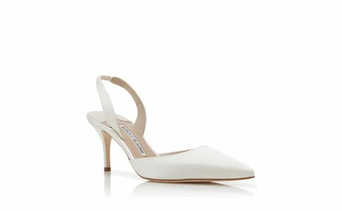 Women Light Cream Satin Slingback Pumps Manolo Blahnik Pumps