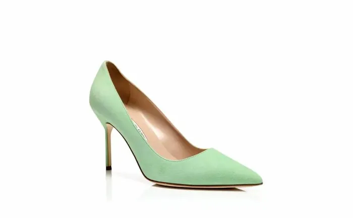 Women Light Green Suede Pointed Toe Pumps Manolo Blahnik Pumps