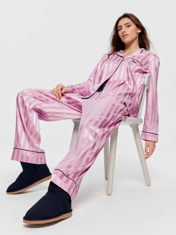 Women Lilac Penny Stripe Chic Satin Long Sleeve Pj Set Lilac Peter Alexander Sets and Onesies