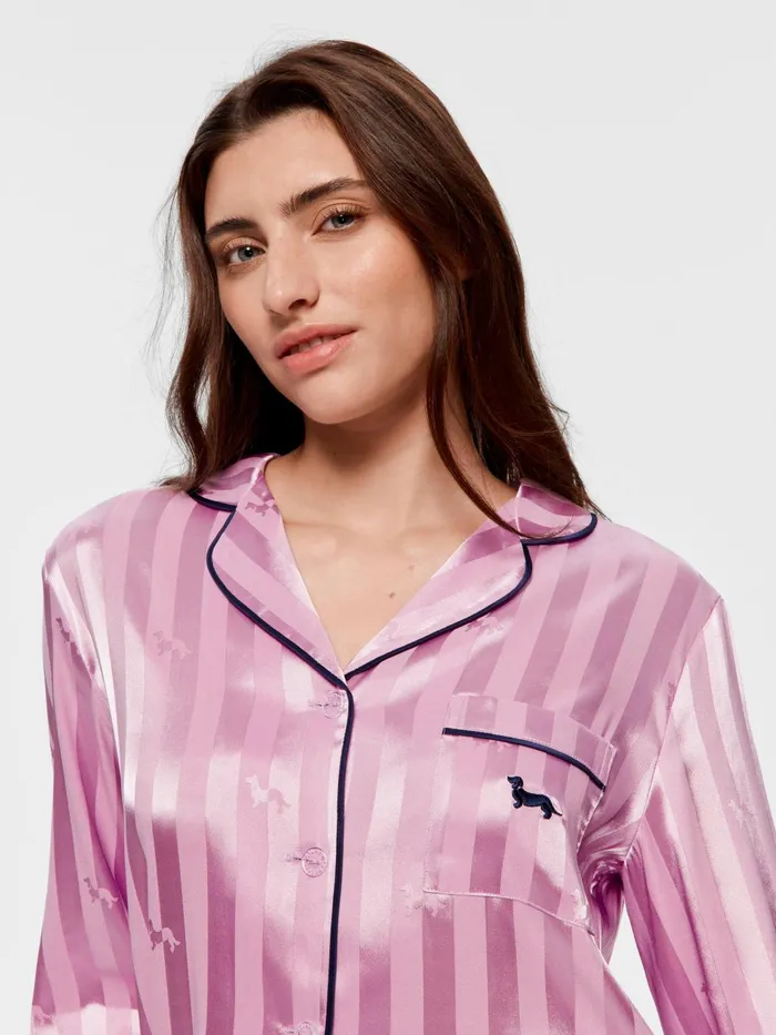 Women Lilac Penny Stripe Chic Satin Long Sleeve Pj Set Lilac Peter Alexander Sets and Onesies
