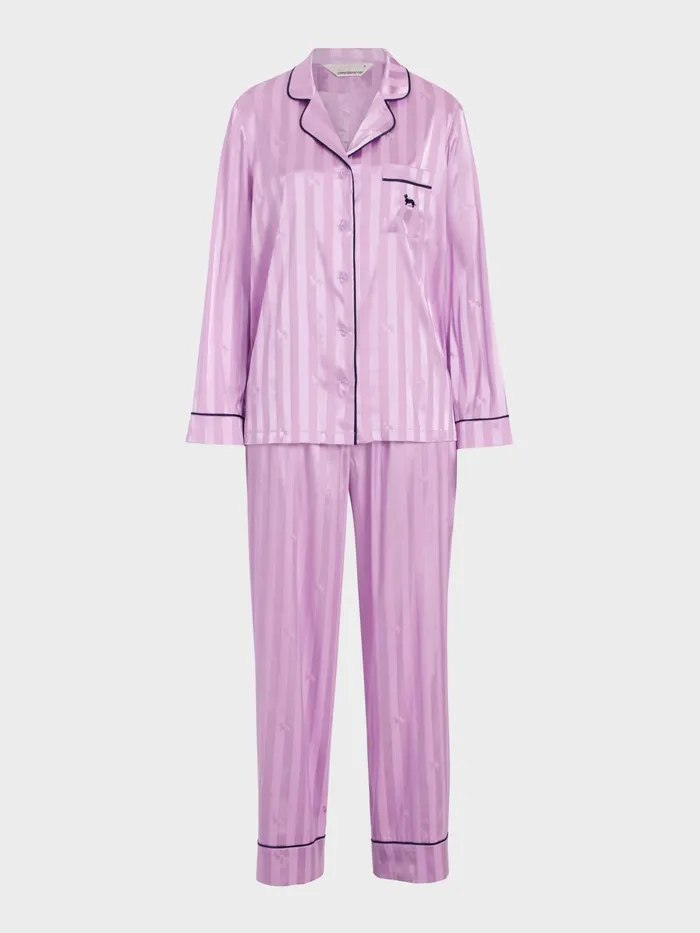 Women Lilac Penny Stripe Chic Satin Long Sleeve Pj Set Lilac Peter Alexander Sets and Onesies