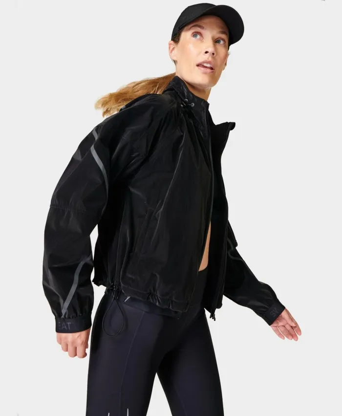 Women Liquid Shine Bomber Jacket Black Sweaty Betty Coats and Jackets