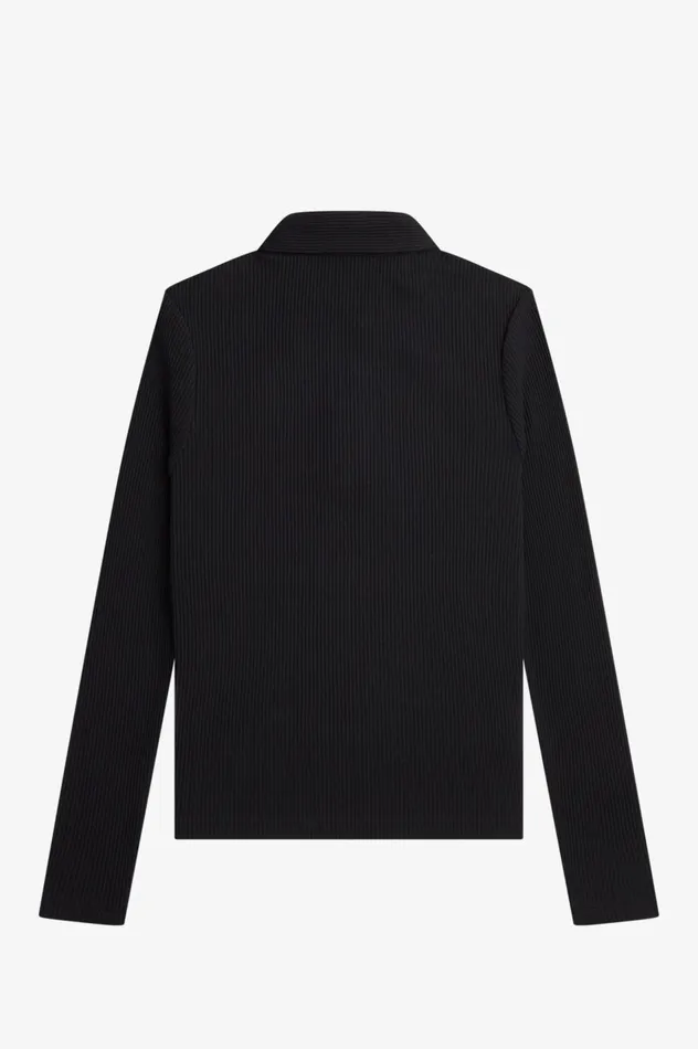 Women Long Sleeve Ribbed Polo Shirt Black Fred Perry Polo Shirts
