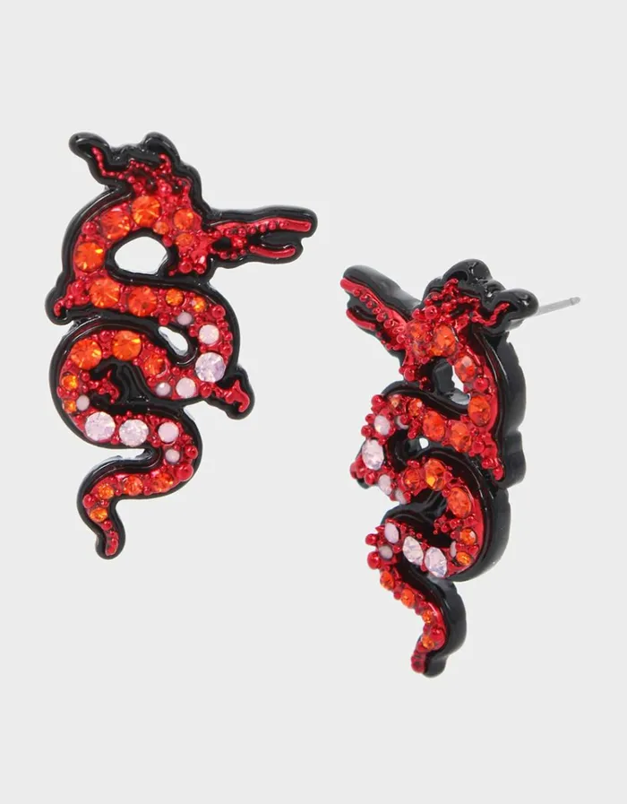 Women LOOK INTO YOUR HEART DRAGON POST EARRINGS RED Betsey Johnson