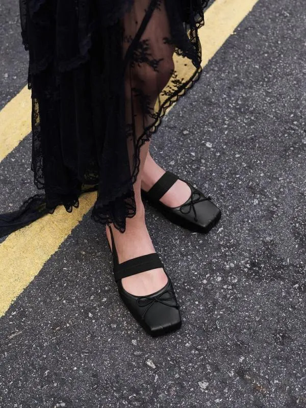 Women Lyric Satin Bow Slingback Flats 8211 Black CHARLES and KEITH Ballet Flats