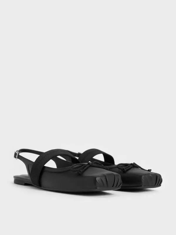 Women Lyric Satin Bow Slingback Flats 8211 Black CHARLES and KEITH Ballet Flats