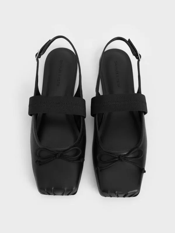 Women Lyric Satin Bow Slingback Flats 8211 Black CHARLES and KEITH Ballet Flats