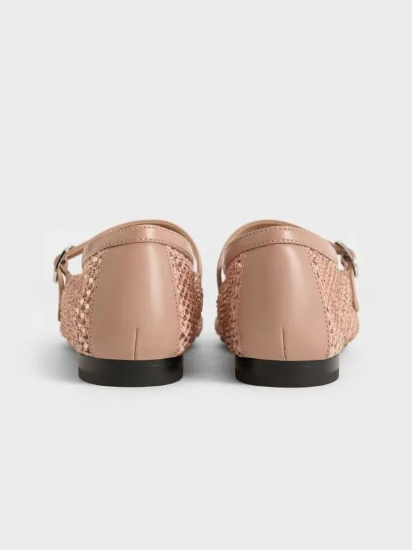 Women Maggie Mesh CrystalEmbellished Mary Janes 8211 Nude CHARLES and KEITH Ballet Flats