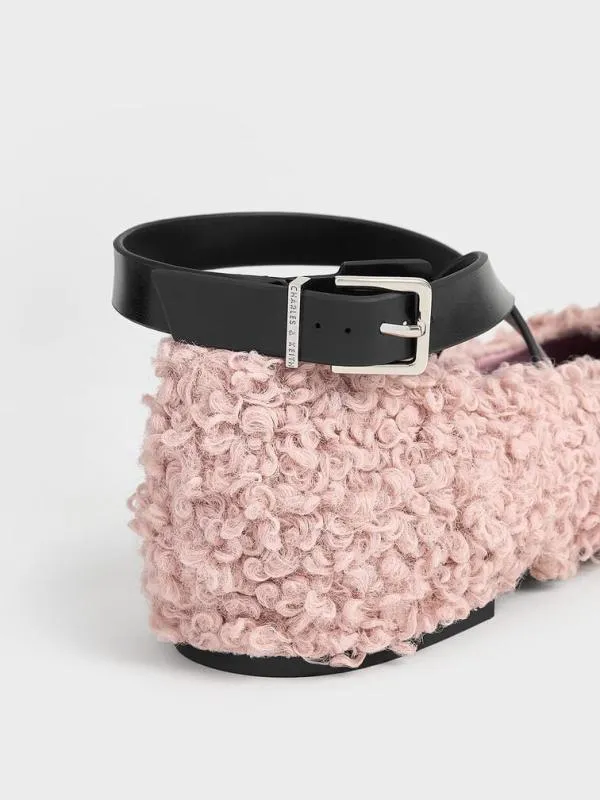 Women Margot Furry CrossoverStrap Ballet Flats 8211 Pink CHARLES and KEITH Flats