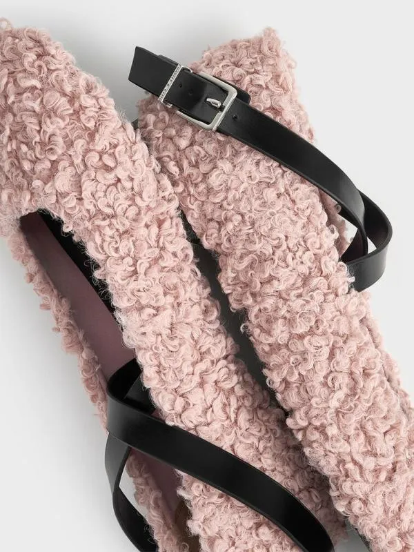 Women Margot Furry CrossoverStrap Ballet Flats 8211 Pink CHARLES and KEITH Flats
