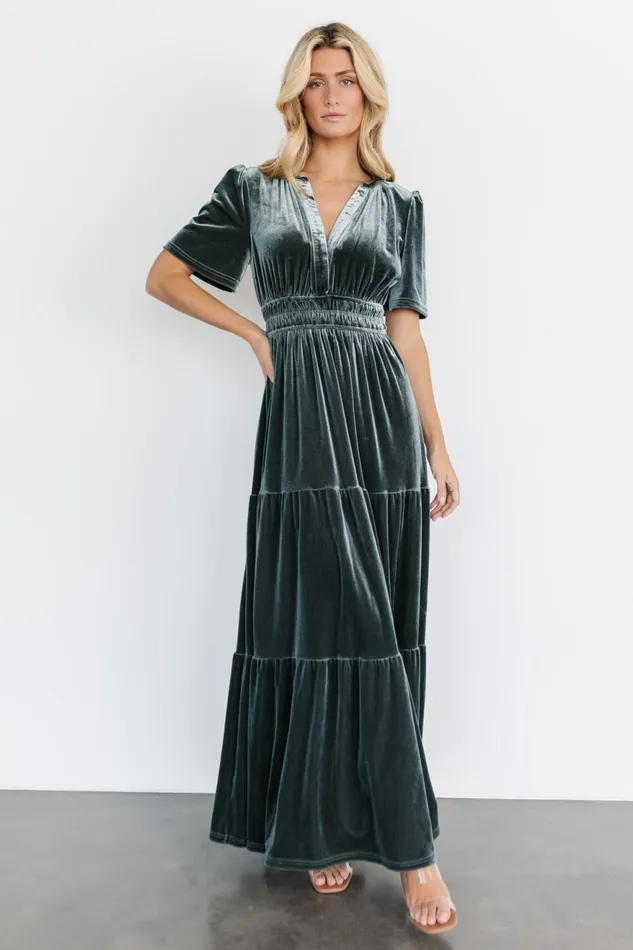 Women Maxi Dresses Baltic Born Artemis Velvet Maxi Dress Eucalyptus