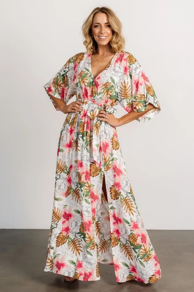 Women Maxi Dresses Baltic Born Harmonia Kimono Maxi Dress White Multi Print