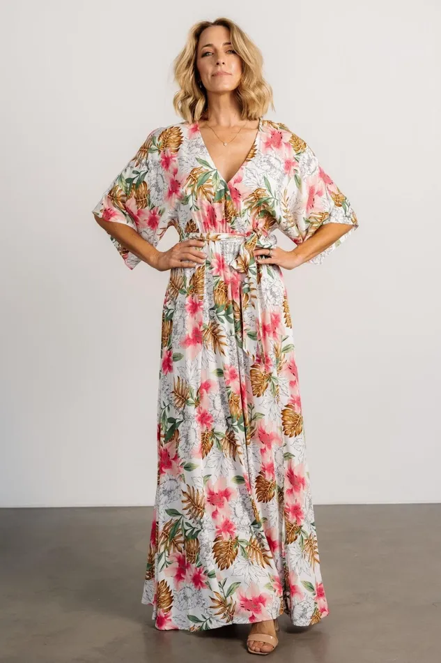 Women Maxi Dresses Baltic Born Harmonia Kimono Maxi Dress White Multi Print Women Maxi Dresses Baltic Born Harmonia Kimono Maxi Dress White Multi Print