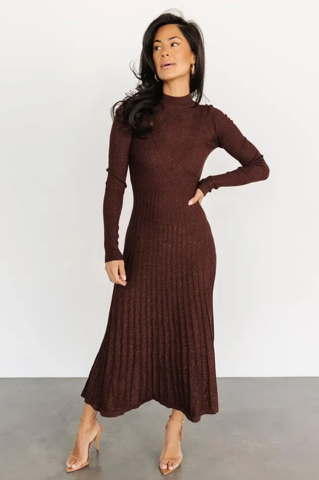 Women Maxi Dresses Baltic Born Jamelia Pleated Sweater Dress Brown Gold