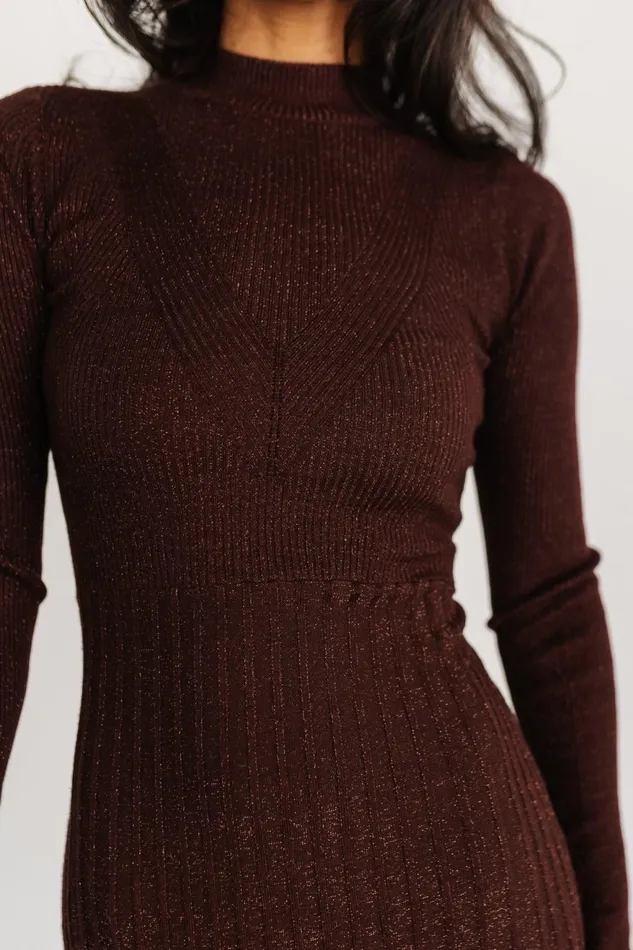 Women Maxi Dresses Baltic Born Jamelia Pleated Sweater Dress Brown Gold