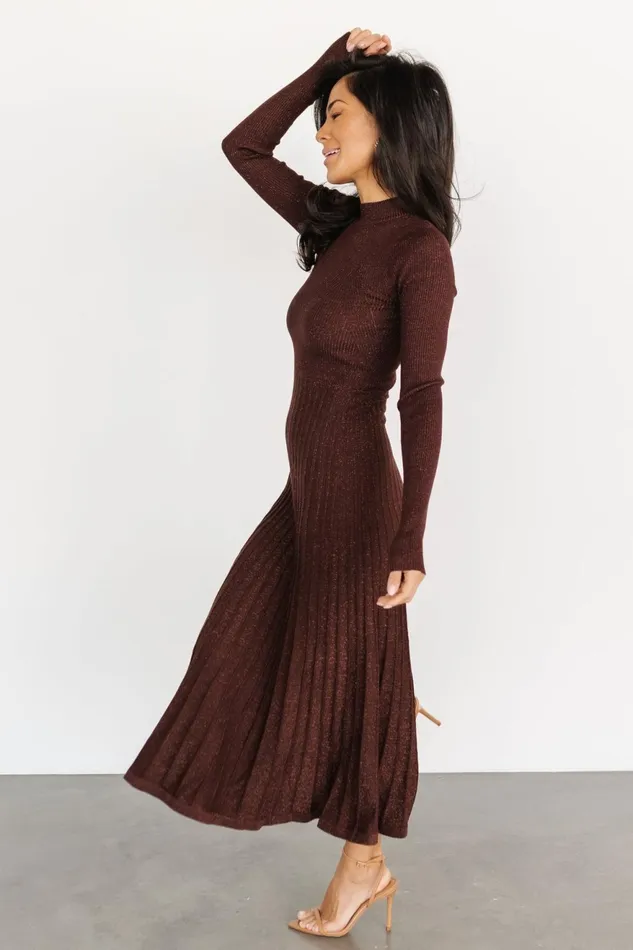 Women Maxi Dresses Baltic Born Jamelia Pleated Sweater Dress Brown Gold