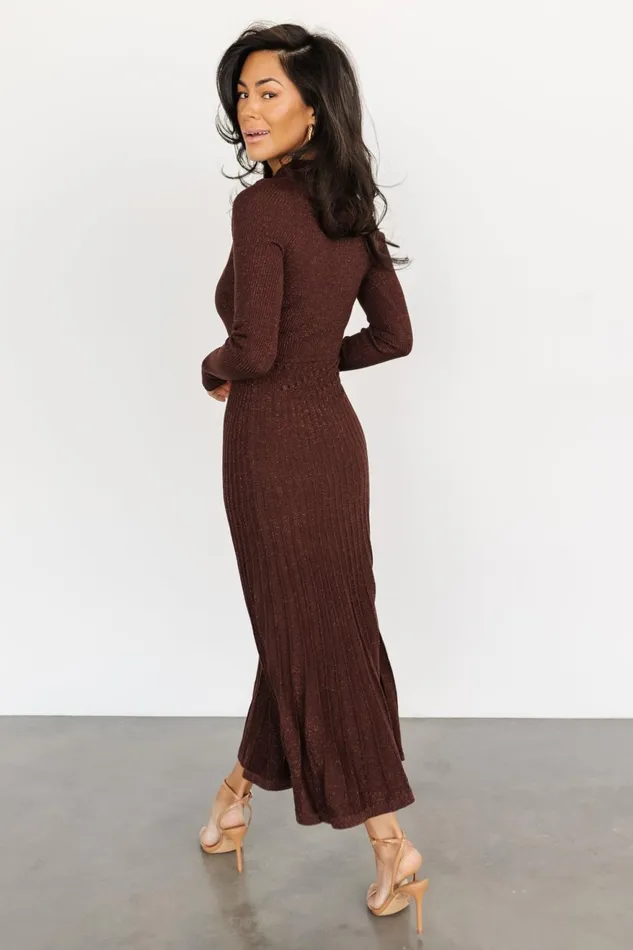 Women Maxi Dresses Baltic Born Jamelia Pleated Sweater Dress Brown Gold
