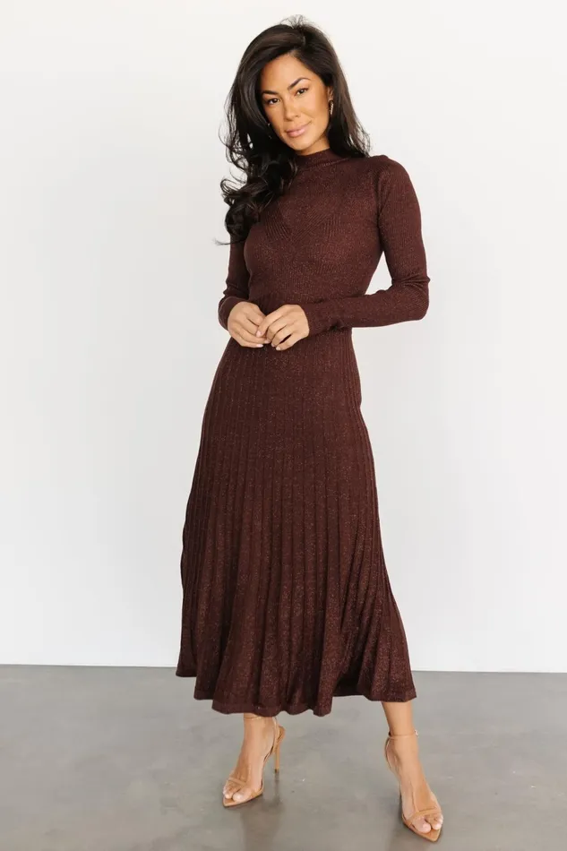 Women Maxi Dresses Baltic Born Jamelia Pleated Sweater Dress Brown Gold