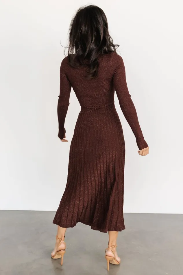 Women Maxi Dresses Baltic Born Jamelia Pleated Sweater Dress Brown Gold