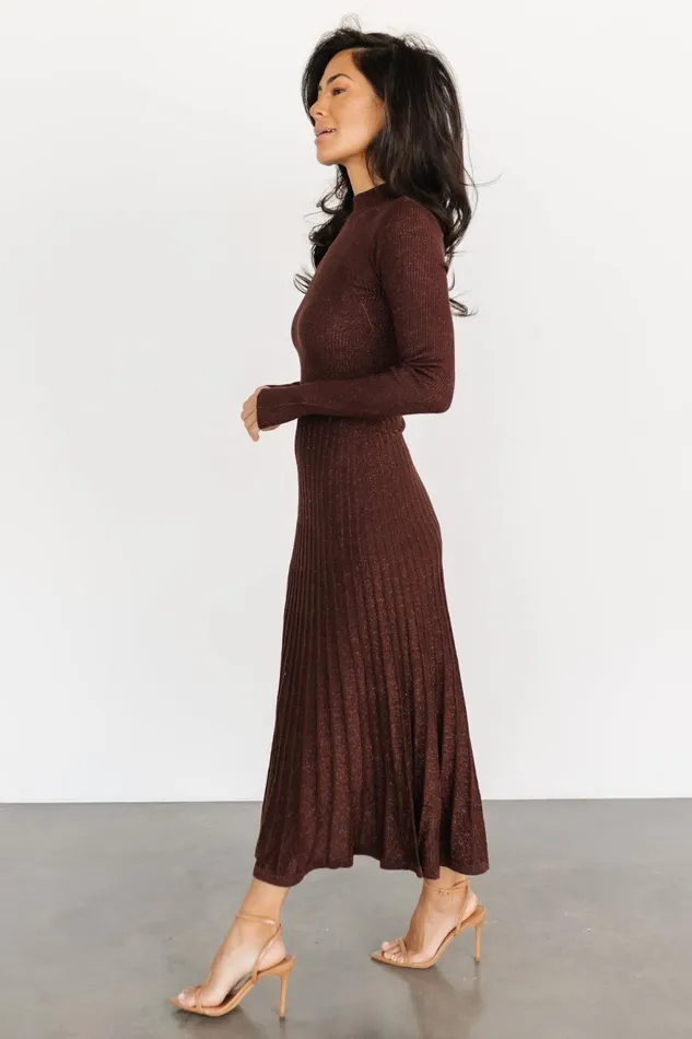Women Maxi Dresses Baltic Born Jamelia Pleated Sweater Dress Brown Gold