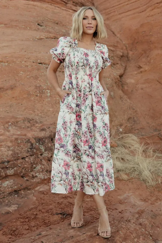 Women Maxi Dresses Baltic Born Tulsa Smocked Dress Cream Pink