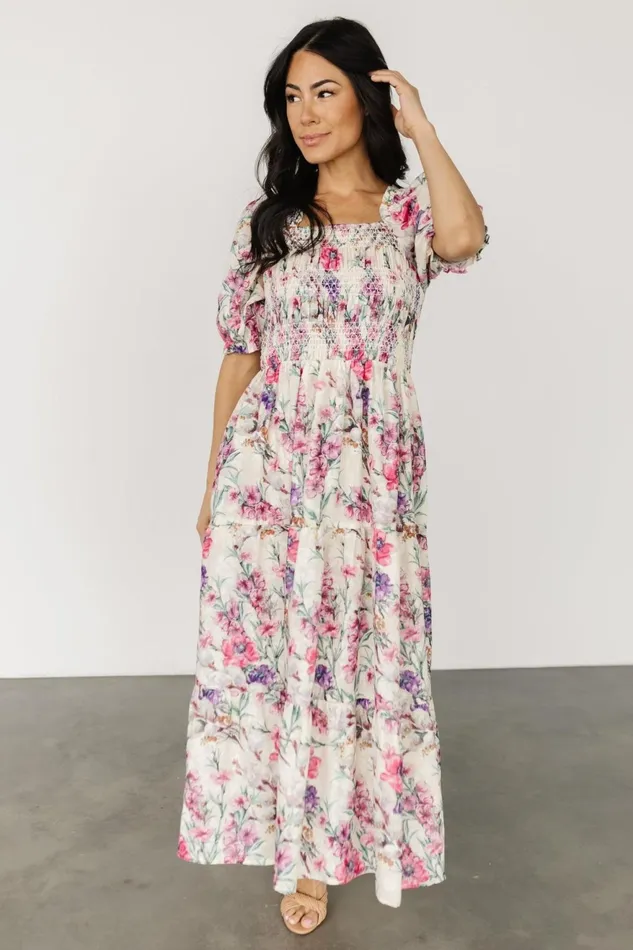 Women Maxi Dresses Baltic Born Tulsa Smocked Dress Cream Pink