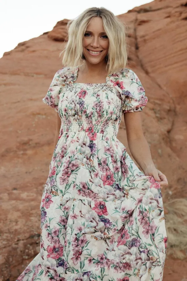 Women Maxi Dresses Baltic Born Tulsa Smocked Dress Cream Pink