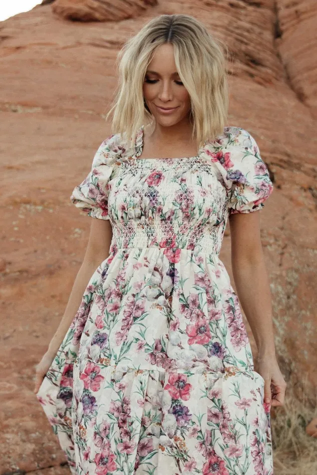 Women Maxi Dresses Baltic Born Tulsa Smocked Dress Cream Pink