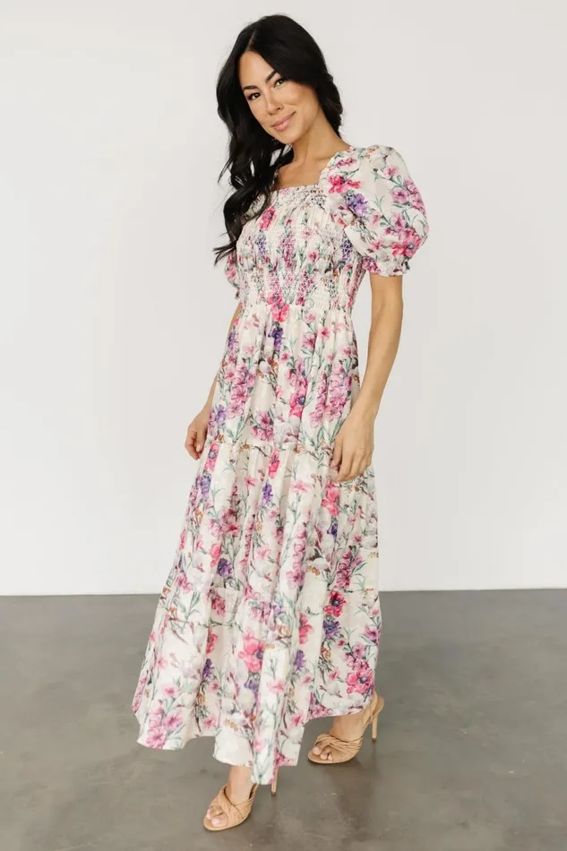 Women Maxi Dresses Baltic Born Tulsa Smocked Dress Cream Pink