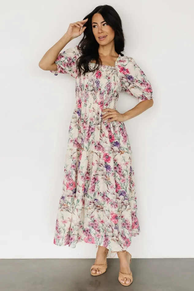 Women Maxi Dresses Baltic Born Tulsa Smocked Dress Cream Pink