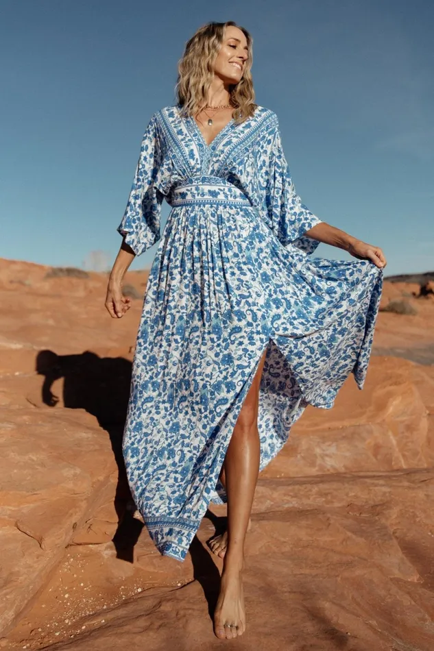 Women Maxi Dresses Baltic Born Watson Kimono Maxi Dress Blue White