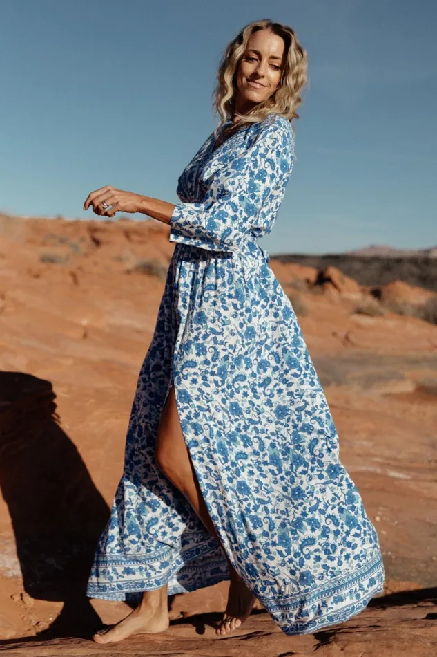 Women Maxi Dresses Baltic Born Watson Kimono Maxi Dress Blue White Women Maxi Dresses Baltic Born Watson Kimono Maxi Dress Blue White