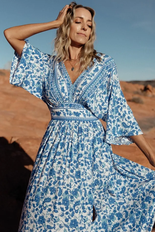 Women Maxi Dresses Baltic Born Watson Kimono Maxi Dress Blue White Women Maxi Dresses Baltic Born Watson Kimono Maxi Dress Blue White
