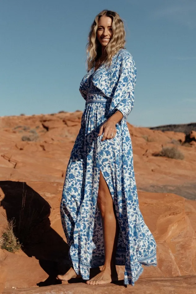 Women Maxi Dresses Baltic Born Watson Kimono Maxi Dress Blue White Women Maxi Dresses Baltic Born Watson Kimono Maxi Dress Blue White