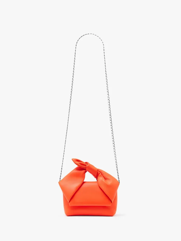 WomenMen Twister Bag JW Anderson SMALL BOW TWISTER 8211 LEATHER TOP HANDLE BAG Orange WomenMen Twister Bag JW Anderson SMALL BOW TWISTER 8211 LEATHER TOP HANDLE BAG Orange