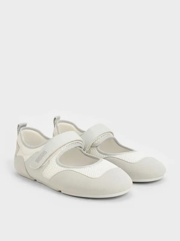 Women Mesh ContrastPanel Mary Jane Sneakers 8211 White CHARLES and KEITH Sneakers