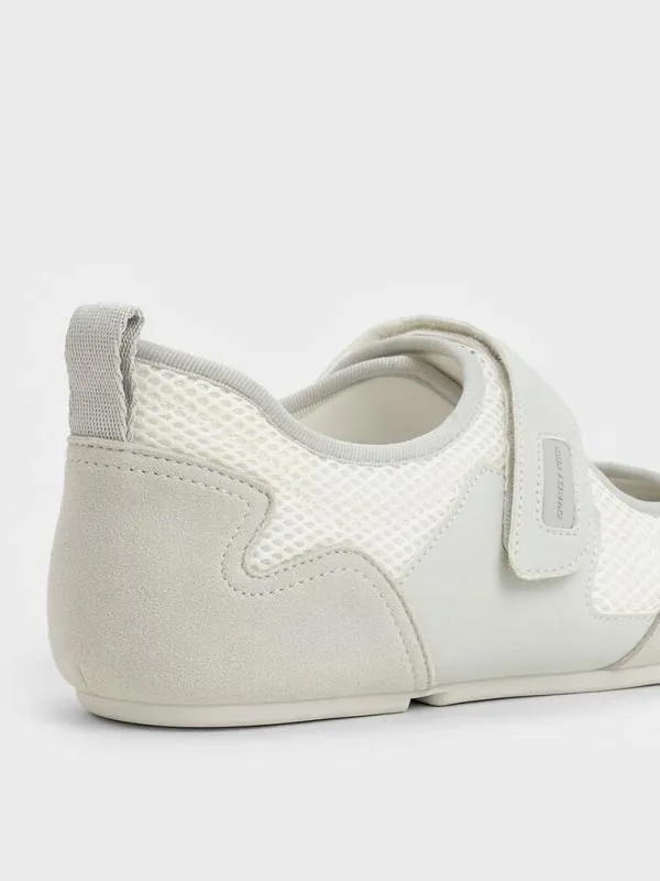 Women Mesh ContrastPanel Mary Jane Sneakers 8211 White CHARLES and KEITH Sneakers