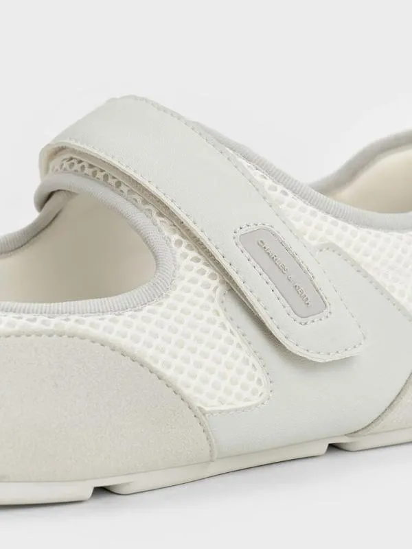Women Mesh ContrastPanel Mary Jane Sneakers 8211 White CHARLES and KEITH Sneakers