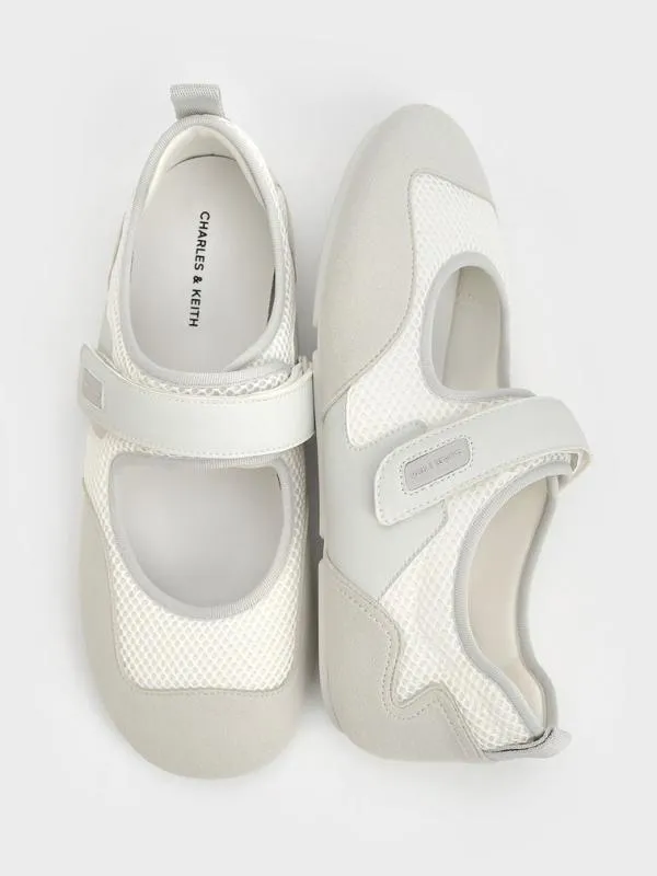 Women Mesh ContrastPanel Mary Jane Sneakers 8211 White CHARLES and KEITH Sneakers
