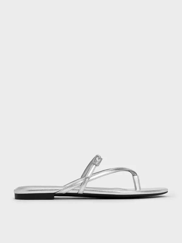 Women Metallic CrystalBuckle Strappy Thong Sandals 8211 Silver CHARLES and KEITH Sandals Women Metallic CrystalBuckle Strappy Thong Sandals 8211 Silver CHARLES and KEITH Sandals