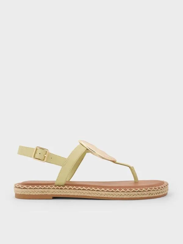 Women Metallic Oval Espadrille Sandals 8211 Lime CHARLES and KEITH Sandals