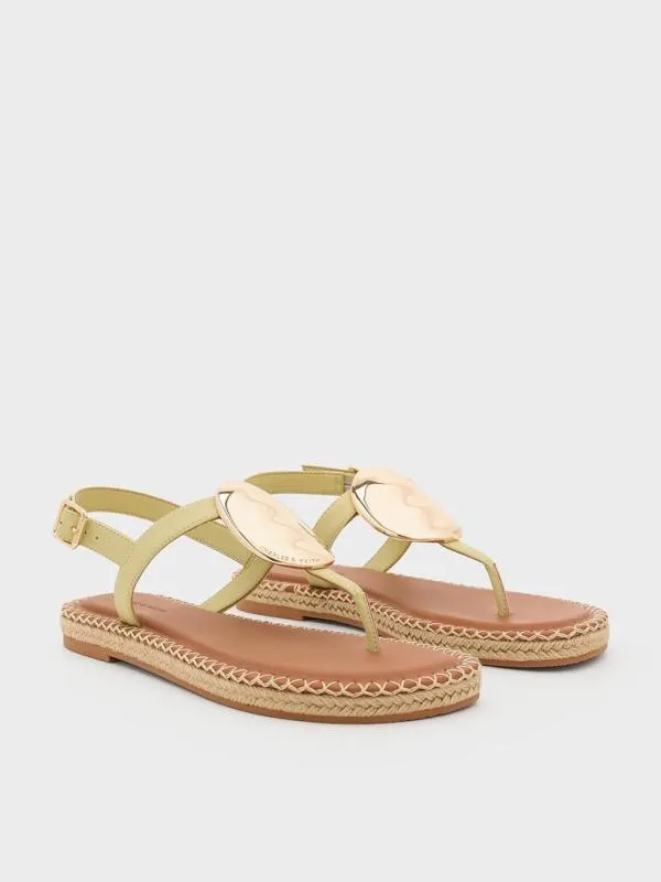 Women Metallic Oval Espadrille Sandals 8211 Lime CHARLES and KEITH Sandals