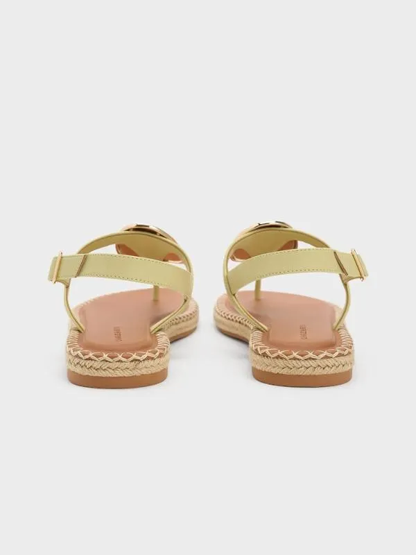 Women Metallic Oval Espadrille Sandals 8211 Lime CHARLES and KEITH Sandals