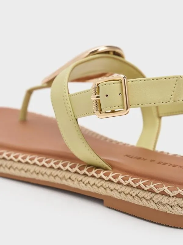 Women Metallic Oval Espadrille Sandals 8211 Lime CHARLES and KEITH Sandals
